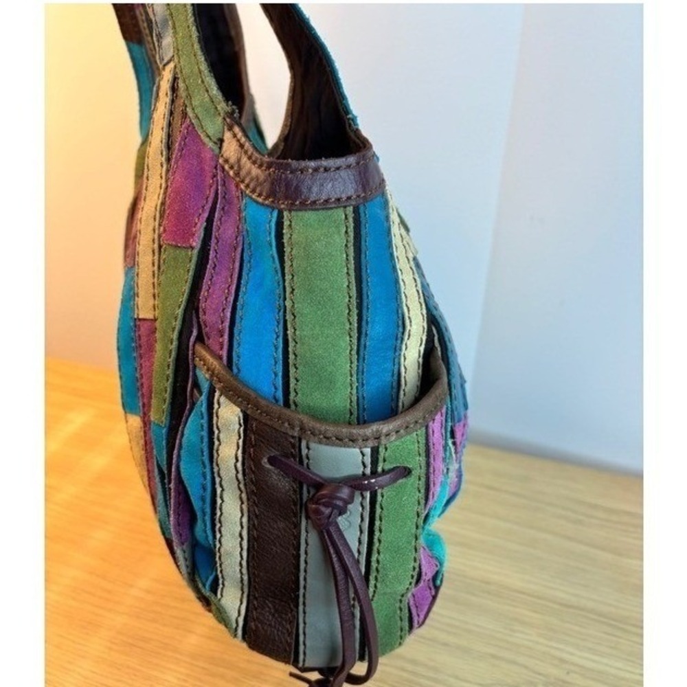 Lucky Brand Handbag Patchwork Leather Suede Boho Hobo Shoulder Bag Multi-Color - Picture 3 of 16